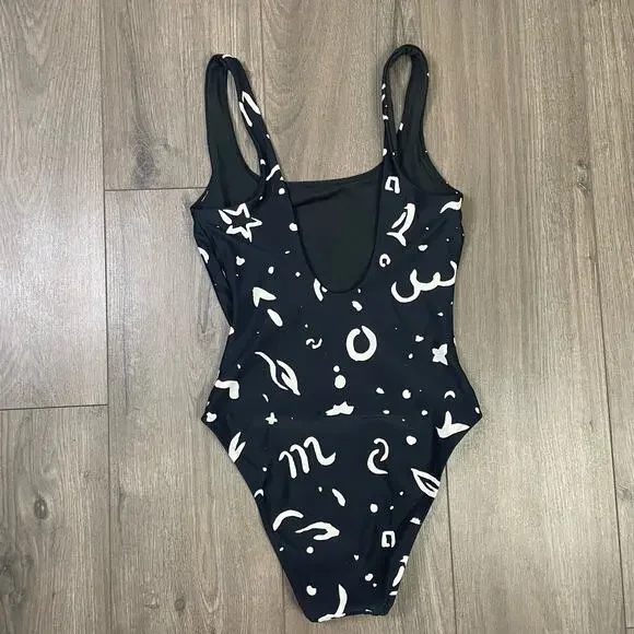 Madewell Scoop Neck One Piece Abstract Summer Trendy Swimsuit US Women's XS New - Picture 2 of 6